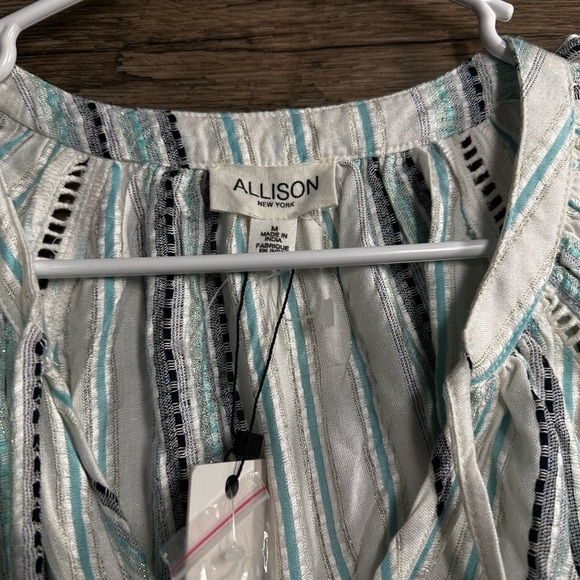 Allison Taylor White Blue Silver Tie Front Tunic - Picture 3 of 8